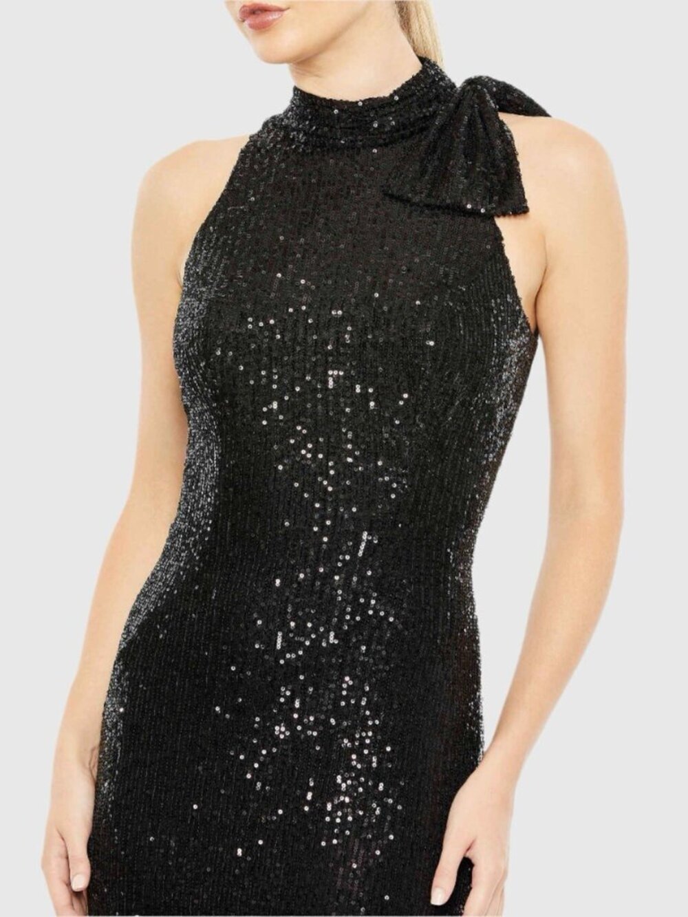 New MAC DUGGAL Size 2 Black 11280 SEQUINED HALTER NECK Bow Formal GOWN Dress NWT - Picture 2 of 11